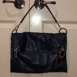 Navy and brown Italian leather handbag